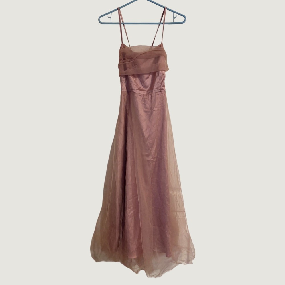 RIHOAS Maxi Gown Womens XS Pink NEW Tulle Overlay Lace Up Back Dress Formal